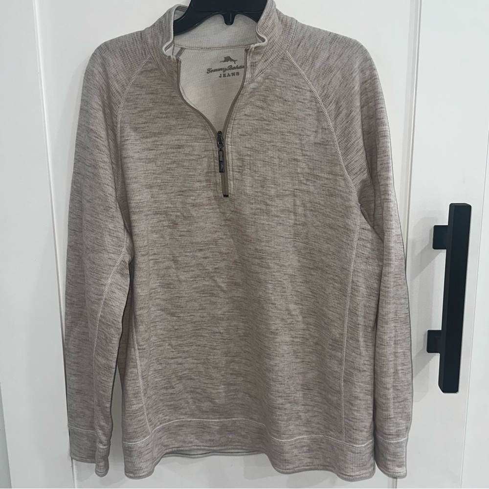 Tommy Bahama Flipshore Reversible 1/4 Zip Pullover Sweatshirt Oatmeal L